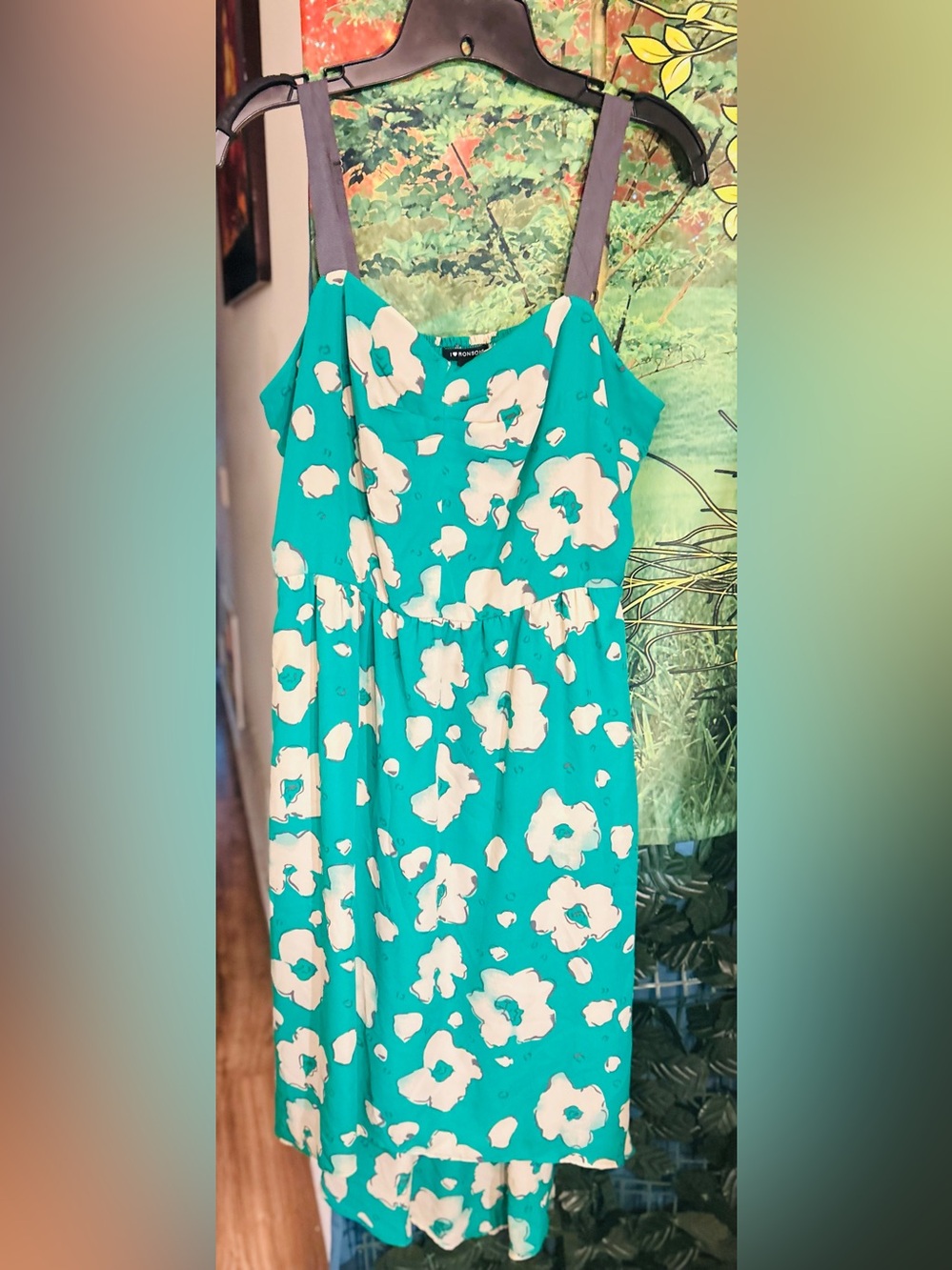 "I Heart Ronson" Floral Green
Chiffon Smocked Lined V-Neck high/Low Midi Dress L - Picture 13 of 16